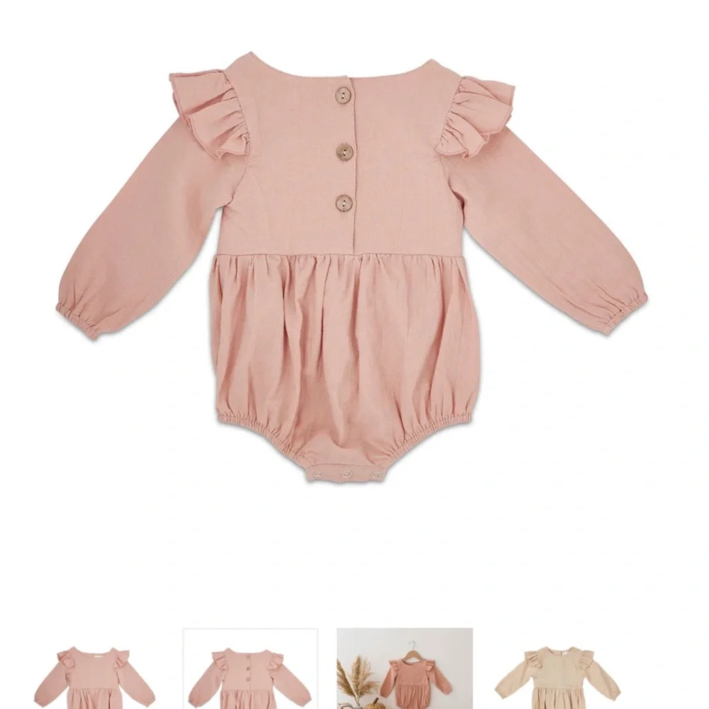 New Babe Basics Flutter Sleeve Linen Baby Romper Size 18-24 months
